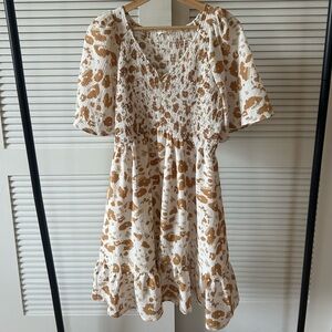 JODIFL Cream Dress with Tan Abstract Print